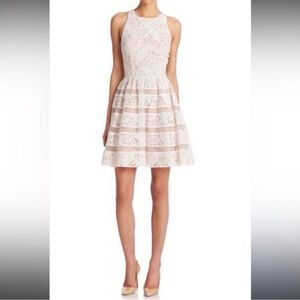 Aidan Mattox Blush Pink and Gold Floral Fit & Flare Mini Dress